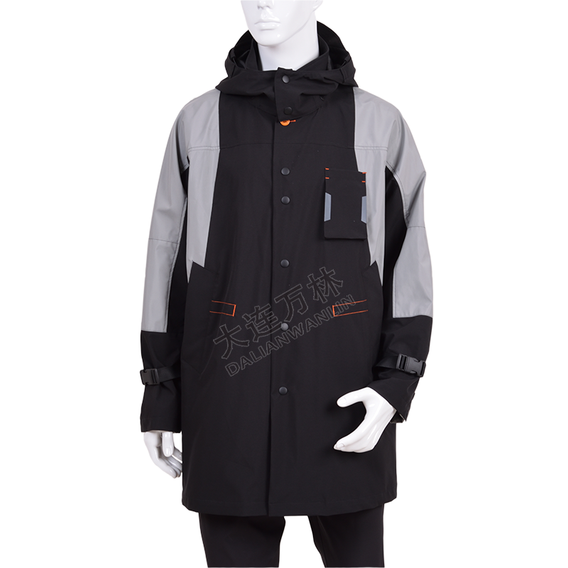 撞色拼接中長款可拆卸帽子外套