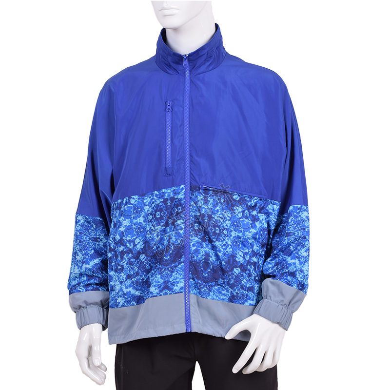 男士藍色印花拼接外套