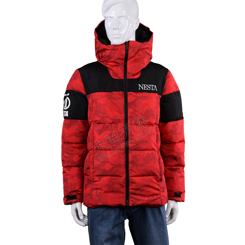男士印花拼接連帽羽絨服