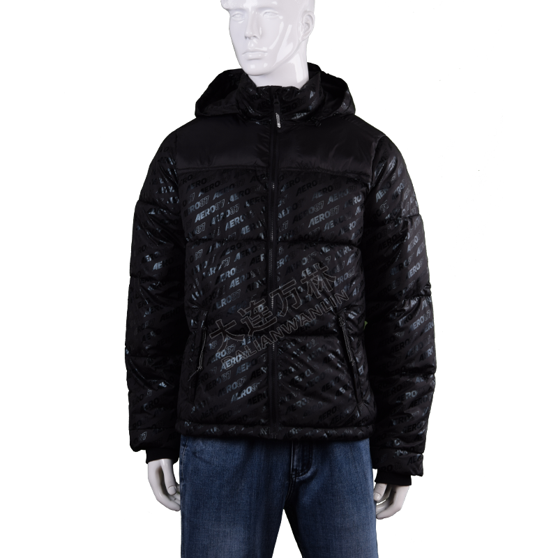 男士黑色印花羽絨服