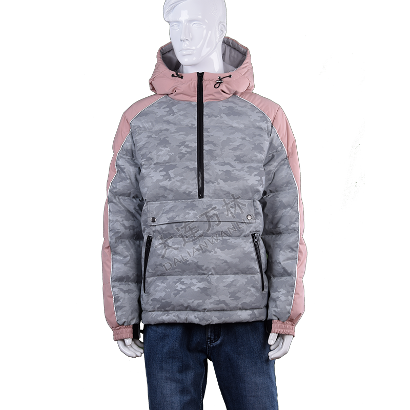 男士反光迷彩連帽套頭羽絨服