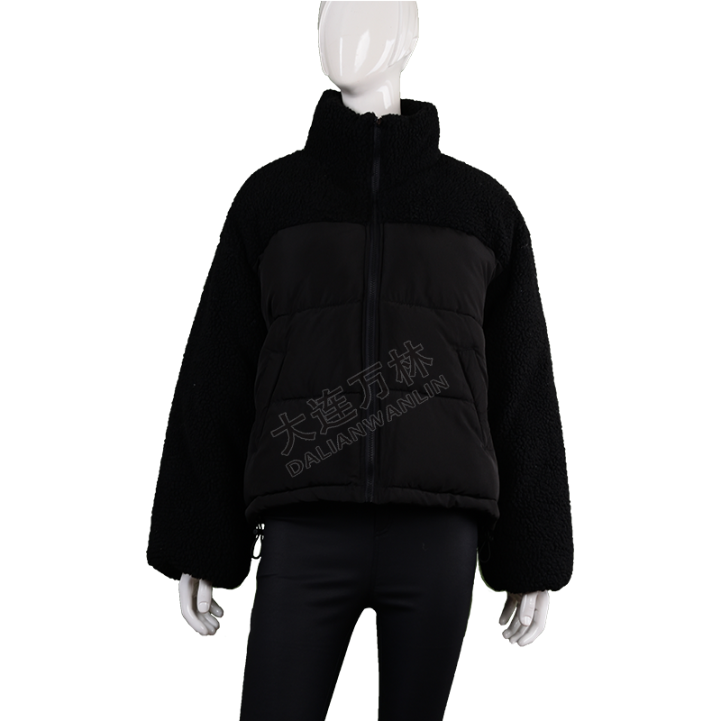 女士純色羊羔毛拼接羽絨服