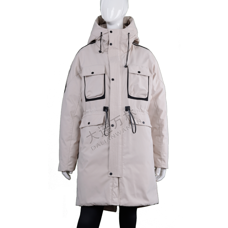 女士戶外腰部抽繩長款羽絨服