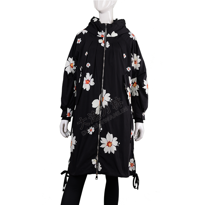 女士連帽拉鏈印花長(zhǎng)款羽絨服