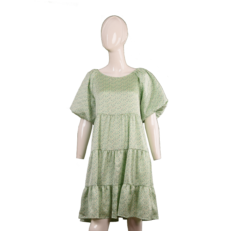 女士小清新碎花泡泡袖連衣裙