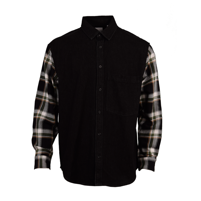 男士牛仔格紋拼接襯衫