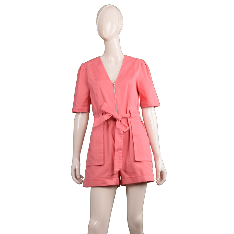 女士拉鏈腰帶連體短褲